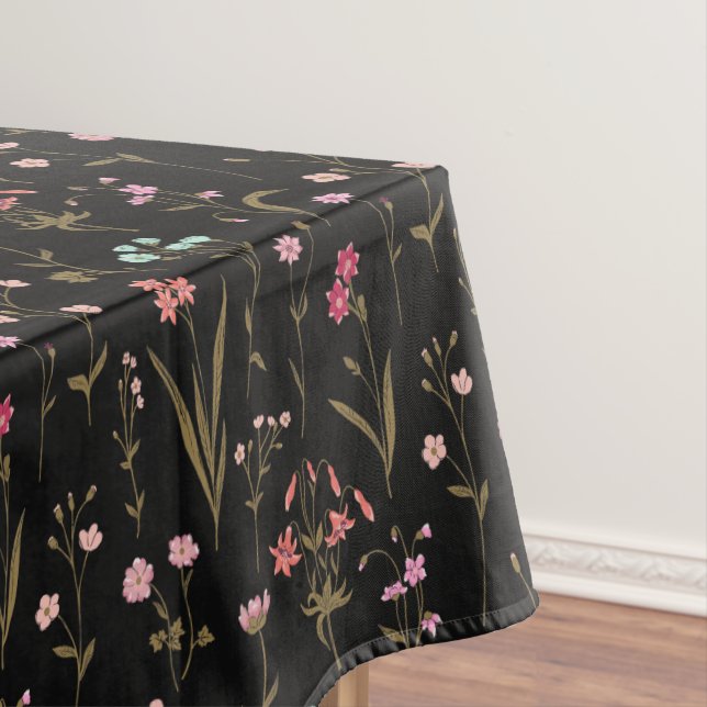 Wildflower Feast Multicolored Black Background  Tablecloth (In Situ)