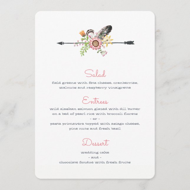 Wildflower Feathers and Arrow Menu (Front)