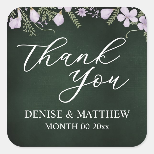 Wildflower & Fern on Forest Green Square Sticker (Front)