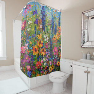 Wildflower field Acrylic painting Shower Curtain