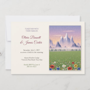 Wildflower Field and Mountains at Dawn Wedding Invitation