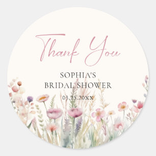 Wildflower Field Bridal Shower Watercolor Spring  Classic Round Sticker