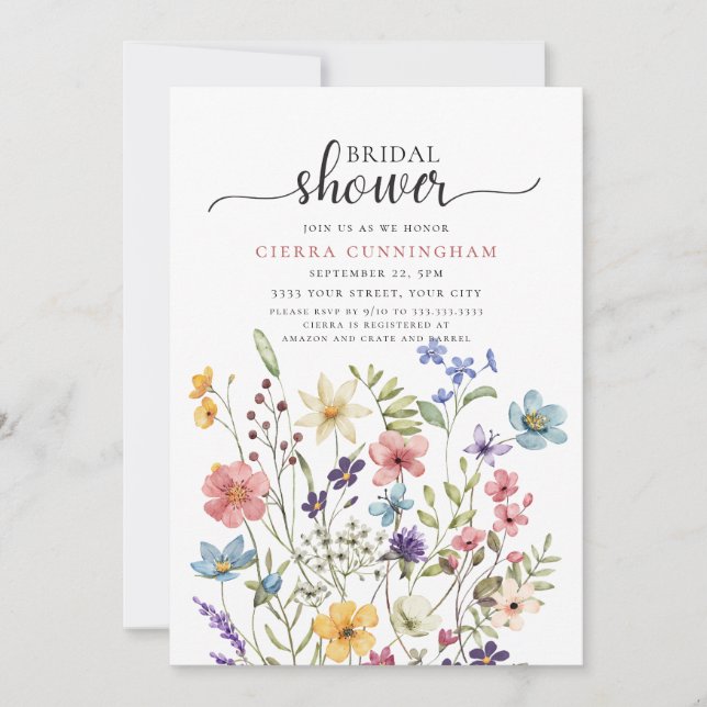 Wildflower Field Floral Bridal Shower Invitation (Front)