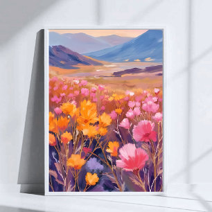Wildflower Field   Floral Landscape Painting Poster