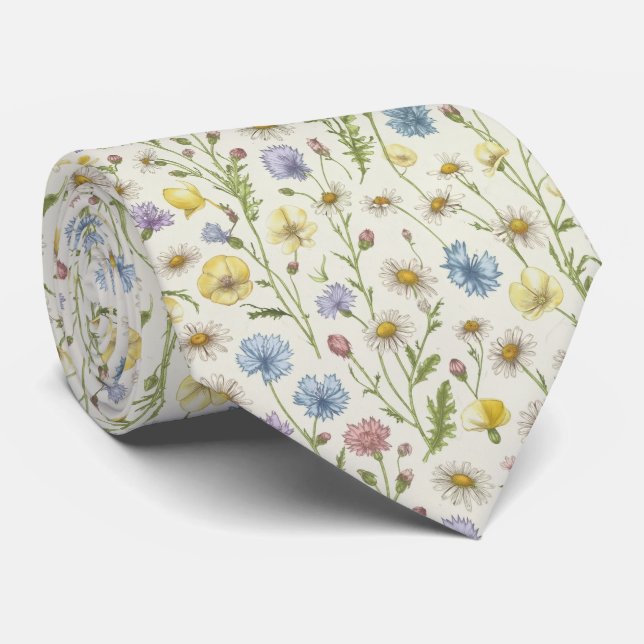 Wildflower Field Floral Pattern Tie (Rolled)