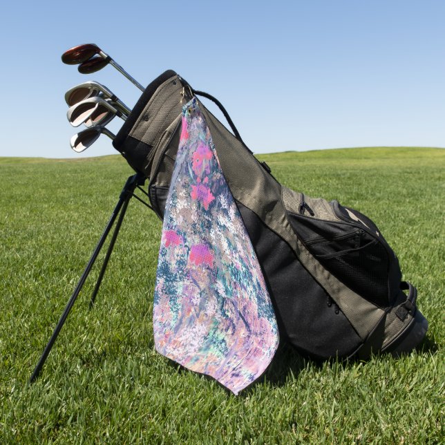 Wildflower Field Impressionism -Pink Golf Towel (Green)