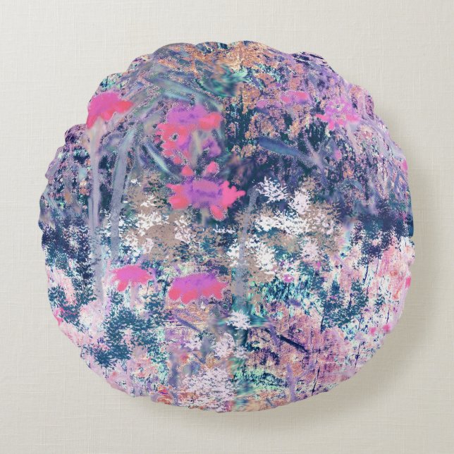 Wildflower Field Impressionism -Pink Round Cushion (Front)