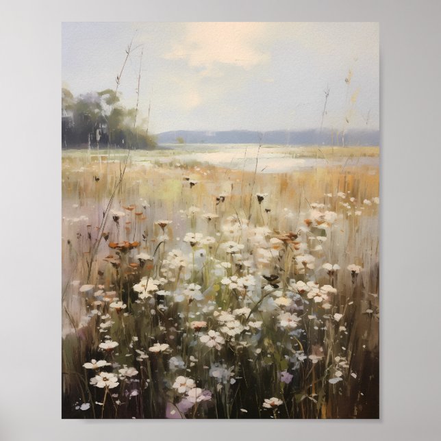 Wildflower Field Landscape Oil Painting Poster (Front)