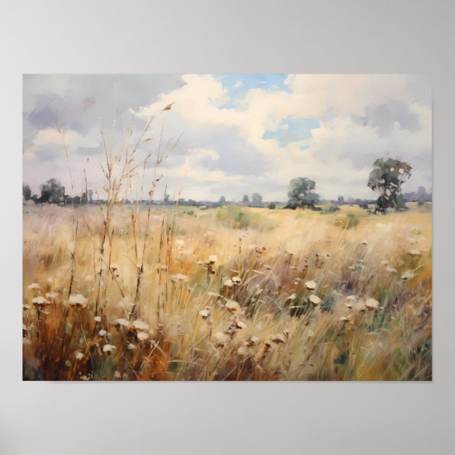 Wildflower Field Landscape Oil Painting Poster (Front)