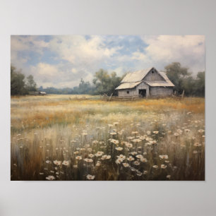 Wildflower Field Landscape Oil Painting Poster
