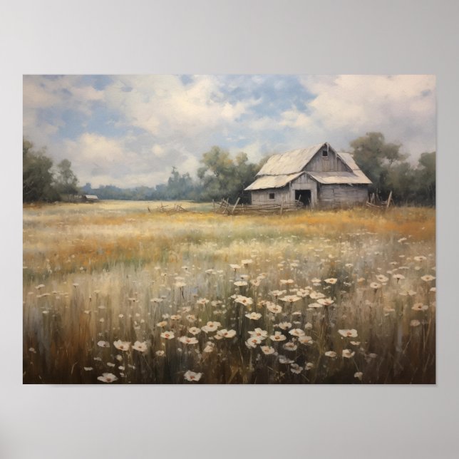 Wildflower Field Landscape Oil Painting Poster (Front)