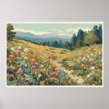 Wildflower Field Mountains Natural Scene