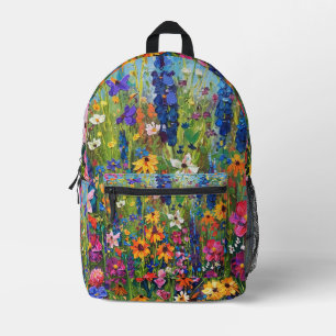 Wildflower field painting printed backpack