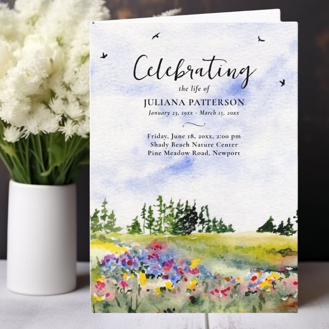 Wildflower Field Photo Celebration of Life Funeral Program (Creator Uploaded)