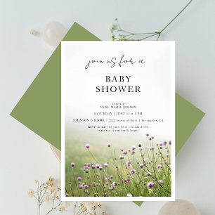 Wildflower Field Sage Green Baby Shower Invitation