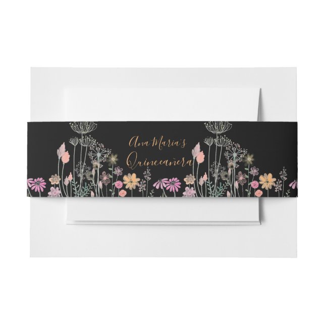 Wildflower Field Watercolor Drawing Invitation Belly Band (Front Example)