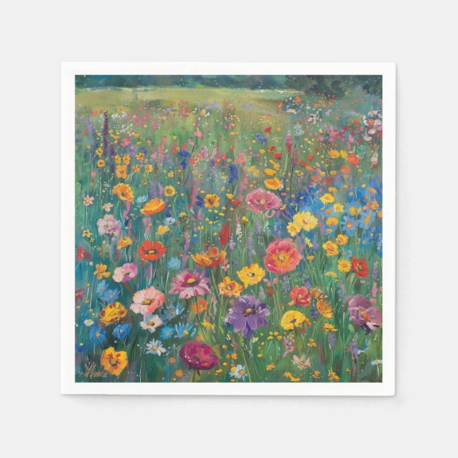 Wildflower field watercolor painting napkin (Front)