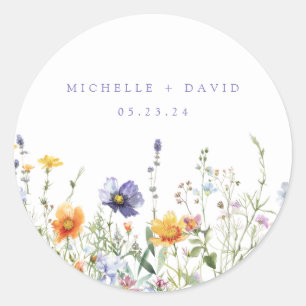 Wildflower Field Wedding Classic Round Sticker