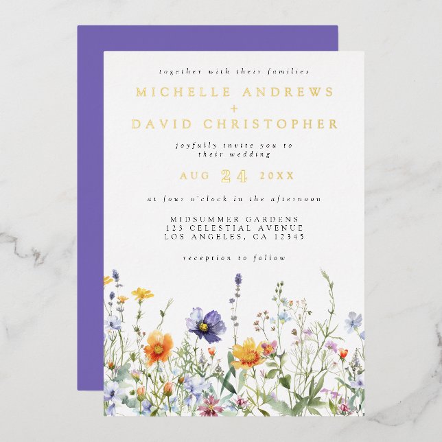 Wildflower Field Wedding Foil Invitation (Front/Back)