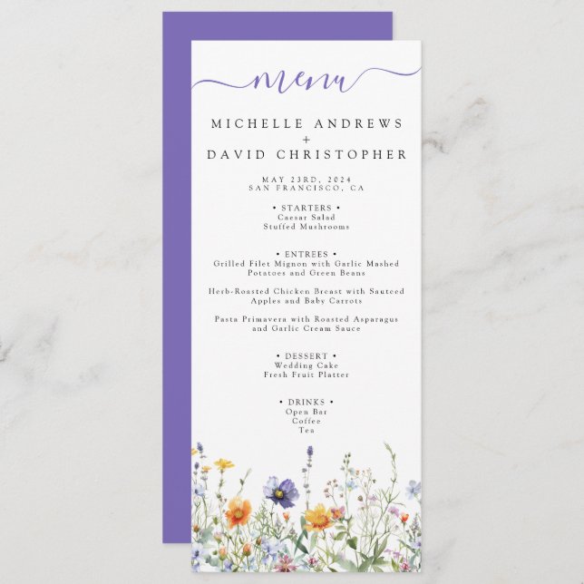 Wildflower Field Wedding Menu (Front/Back)