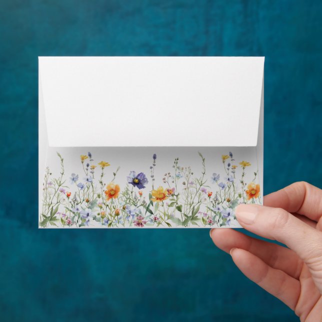 Wildflower Field Wedding Self-Addressed RSVP Envelope (Hand)