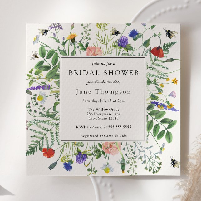 Wildflower Fields and Buzzing Bees Bridal Shower Invitation (Creator Uploaded)