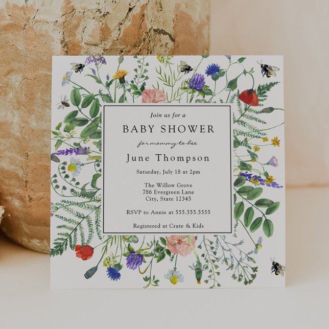 Wildflower Fields and Honey Bees Baby Shower Invitation (Creator Uploaded)