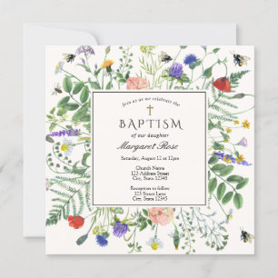 Wildflower Fields and Honey Bees Baptism Invitation