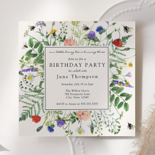 Wildflower Fields and Honey Bees Birthday Invitation
