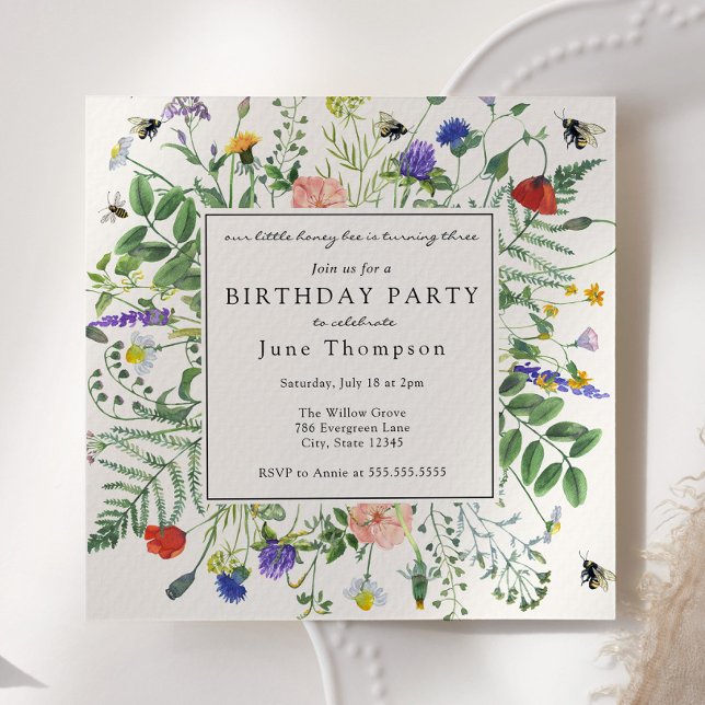 Wildflower Fields and Honey Bees Birthday Invitation (Creator Uploaded)