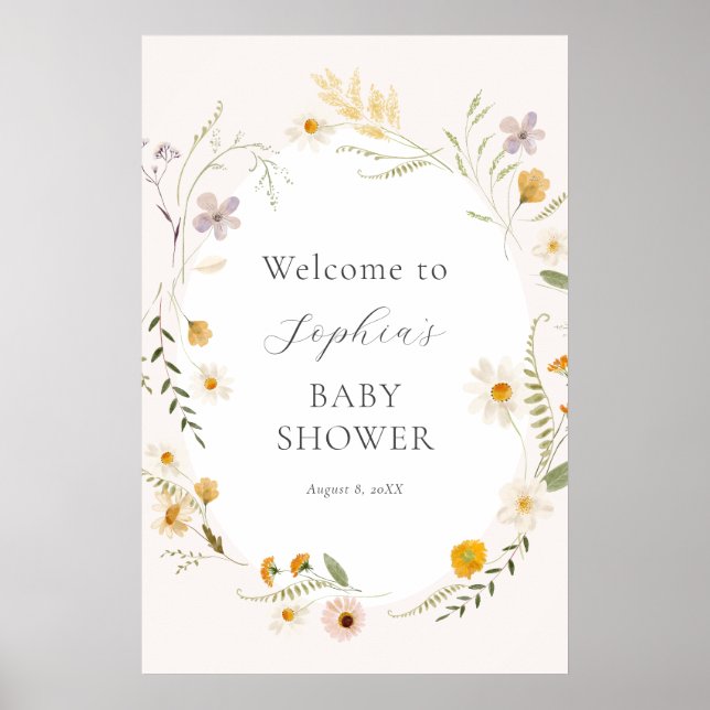 Wildflower Fields Boho Baby Shower Welcome Sign (Front)