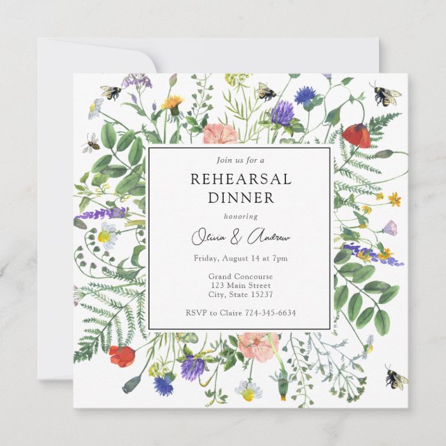 Wildflower Fields Wedding Rehearsal Dinner Invitation (Front)