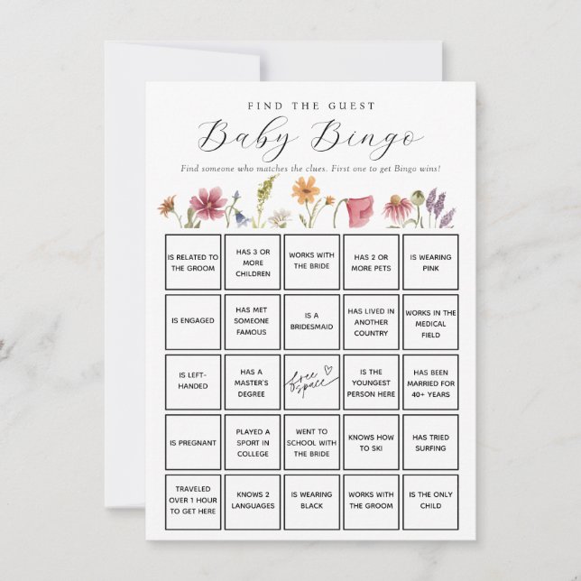 Wildflower Find the Guest Baby Bingo Game Card (Front)