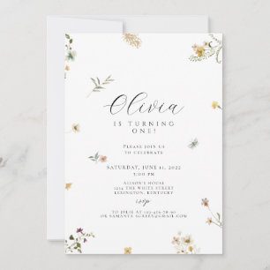 Wildflower first birthday boho invitation