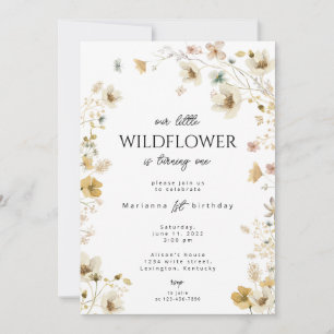 Wildflower first birthday boho invitation