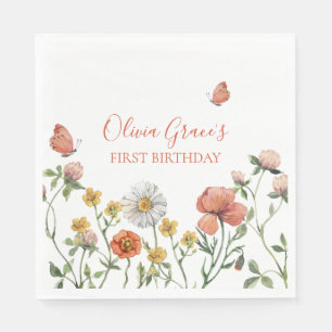 Wildflower first birthday party napkin