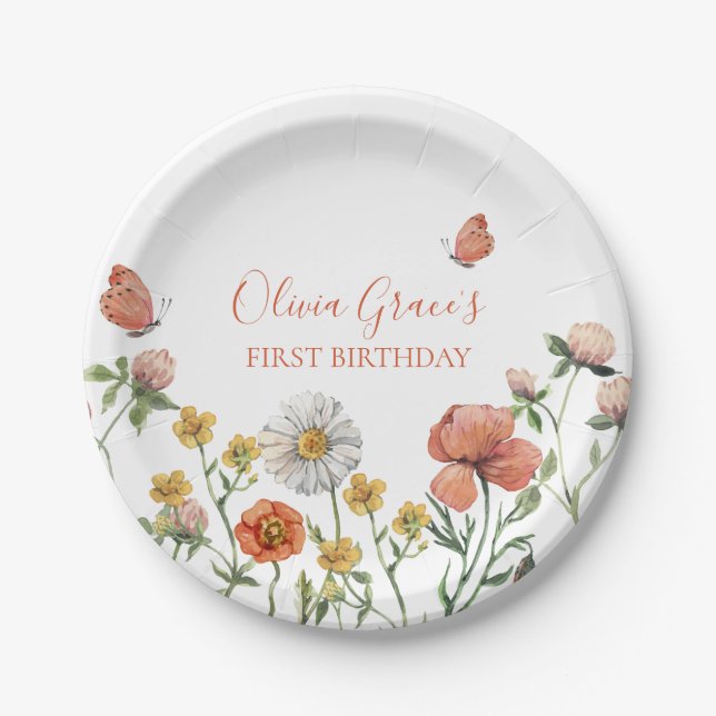 Wildflower first birthday party paper plate (Front)