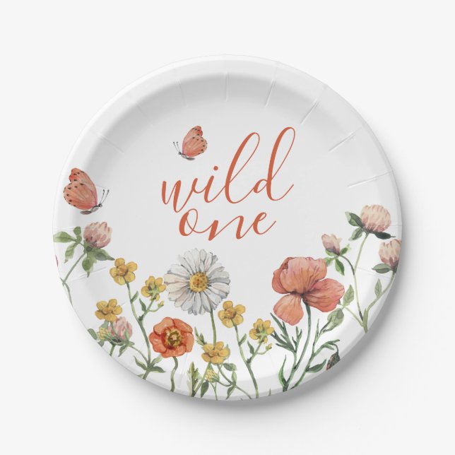Wildflower first birthday party paper plate (Front)