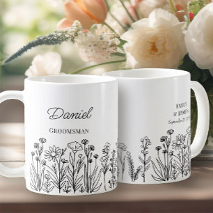 Wildflower Floral Any Colour Line Drawn Groomsman Coffee Mug