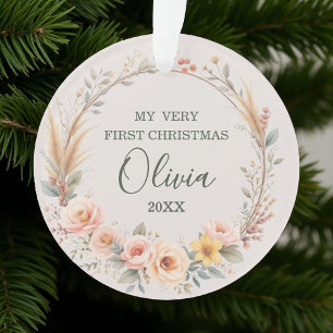 Wildflower Floral Baby First Christmas Personalise Ornament