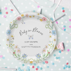 Wildflower Floral Baby in Bloom Butterfly Shower Paper Plate