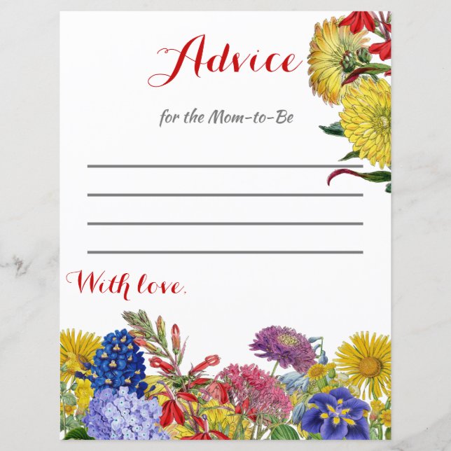 Wildflower Floral Baby Shower Advice Activity Card (Front)