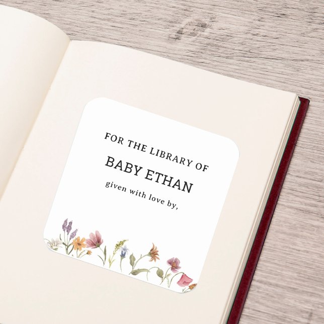 Wildflower Floral Baby Shower Book Library Square Sticker (Creator Uploaded)