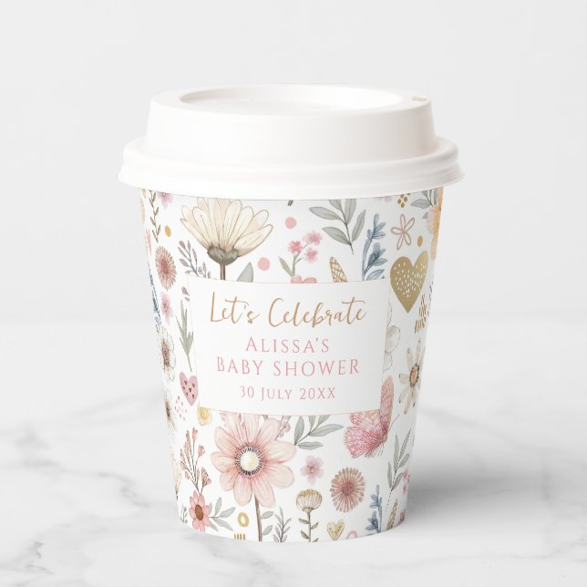 Wildflower Floral Baby Shower Coffee Paper Cups (Front)