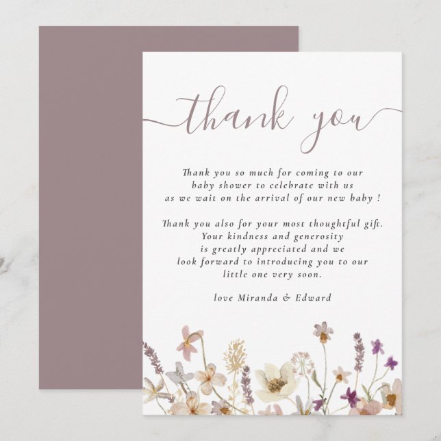 Wildflower Floral Baby Shower Thank You (Front/Back)