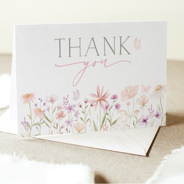 Wildflower Floral Baby Shower Thank You Card (Wildflower Baby Shower Thank You Card | Matching items available. )