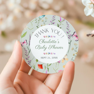 Wildflower Floral Baby Shower Thank You Favour Classic Round Sticker