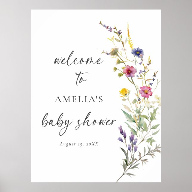Wildflower Floral Baby Shower Welcome Poster (Front)