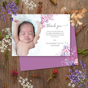Wildflower Floral Baptism Christening Photo Thank You Card