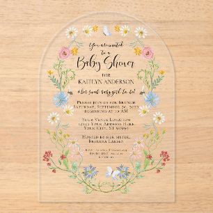 Wildflower Floral Bees Watercolor Baby Girl Shower Acrylic Invitations